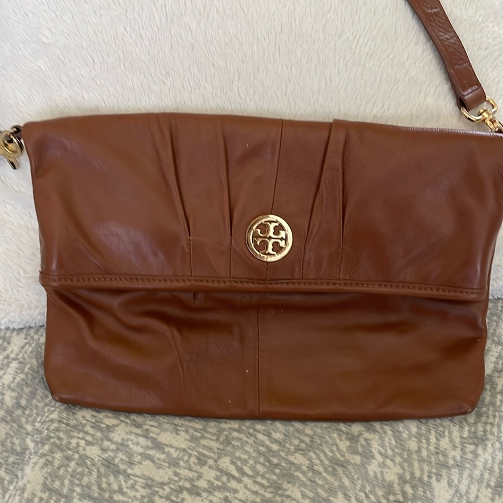Tory Burch cognac fold over crossbody